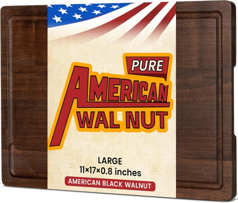 Heimlove Walnut Wood Cutting Board for Kitchen, 17″x11″ Reversible Wooden Chopping Board with Deep Juice Grooves and Handles, Natural Walnut Wood Cutting Board for Chopping, Cheese, Vegetables